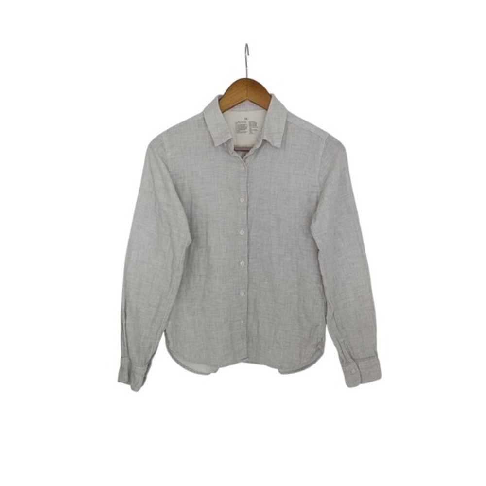 Uniqlo Linen Blend Long Sleeve Button Up‎ Shirt Gray Fits S Casual Everyday